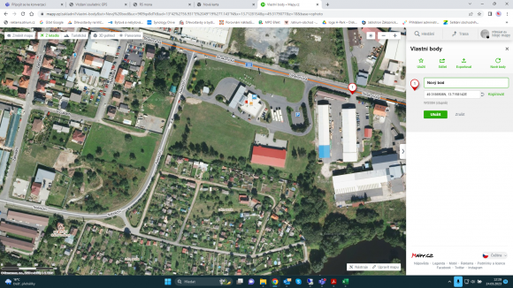 Vložím Nový bod a vpravo se objeví GPS souřadnice